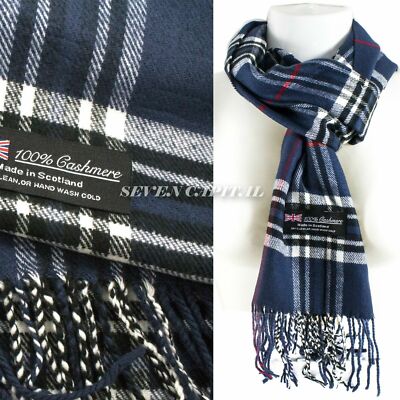Mens Womens Winter Warm SCOTLAND Made 100% CASHMERE Scarf Scarves Plaid Wool