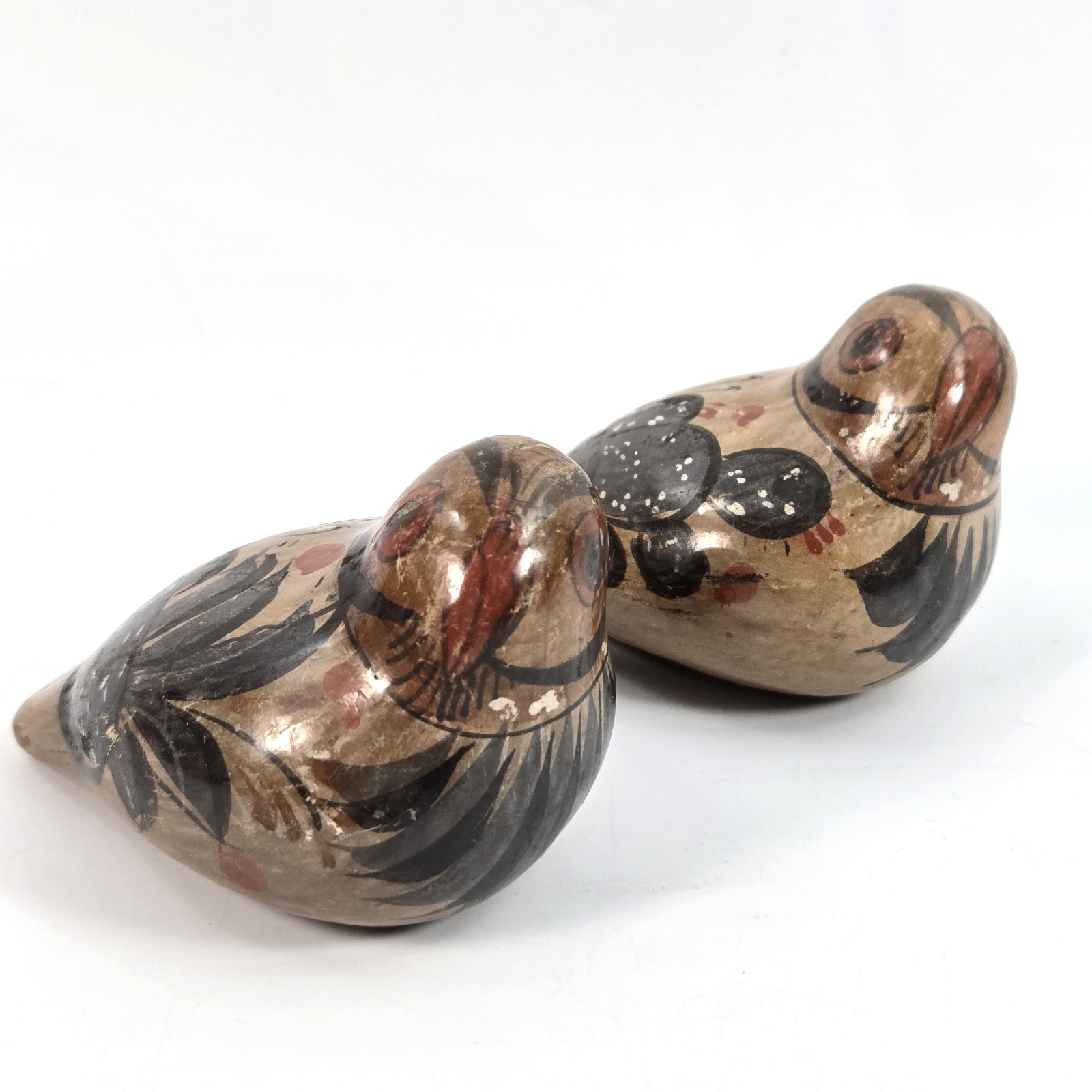 Tonala Mexican Pottery Bird Dove Pair of Figurines Fok Art Vintage 60s 70s