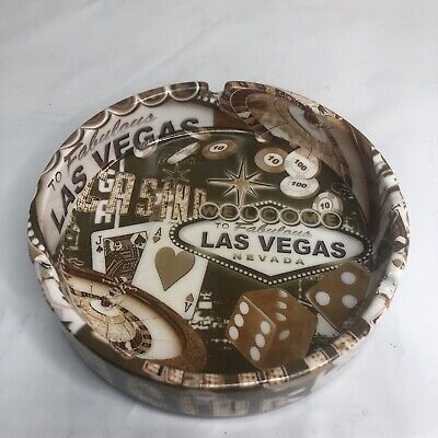 Vintage Las Vegas Nevada Ceramic Ashtray With Beautiful Art Decor 3 Slot 5”