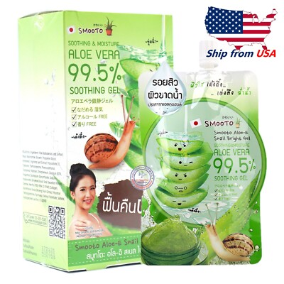 Smooto Aloe-E Snail Bright Gel Aloe Vera 99.5% with Snail Mucus Extract 50ml x 4