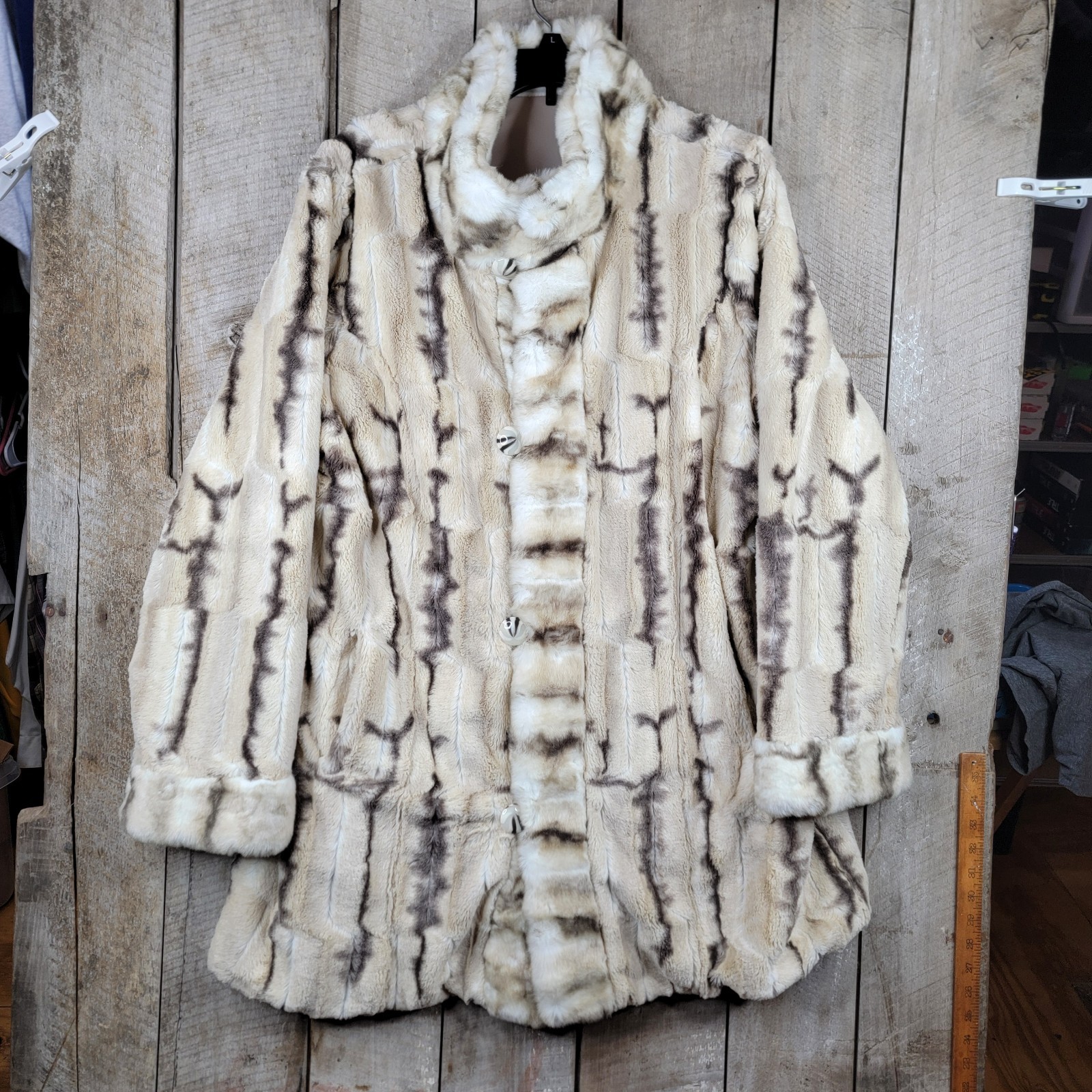 Hal Rubenstein Women’s Faux Fur Coat Jacket Beige Brown Pattern Size XL Winter