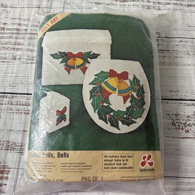 VINTAGE LEEWARDS LEE WARDS FELT KIT CHRISTMAS TOILET TANK SEAT COVER TISSUE BELL