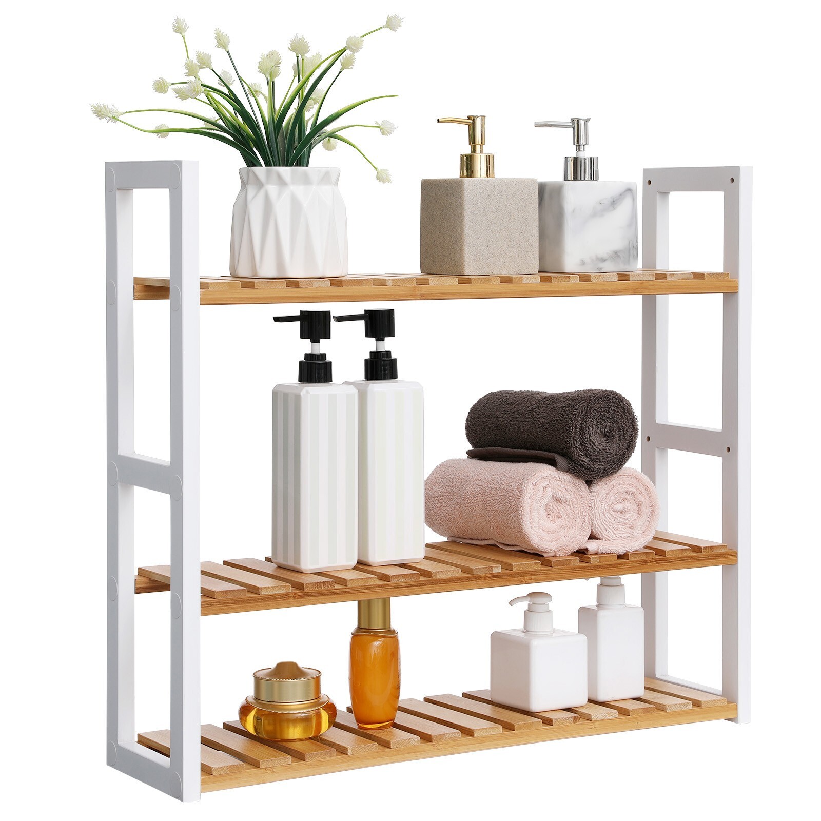 Bamboo Bathroom Shelf 3-Tier Rack Wall-Mounted Or Stand Natural