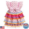 Princess Dress Up Clothes: Girl Festa Junina Themed Party Supply Carnival Costume Flutter Sleeve Tiered Dress+Bowknot Headband 2PCS Floral Polka Dot Pageant Dance Gown Pink 18-24 Months