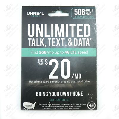 UNREAL Mobile - 5GB/Month, 4G LTE for 3 Month - SIM Kit