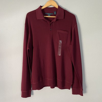 NEW Perry Ellis XXL Maroon 100% Merino Long Sleeve Collared Sweater $89