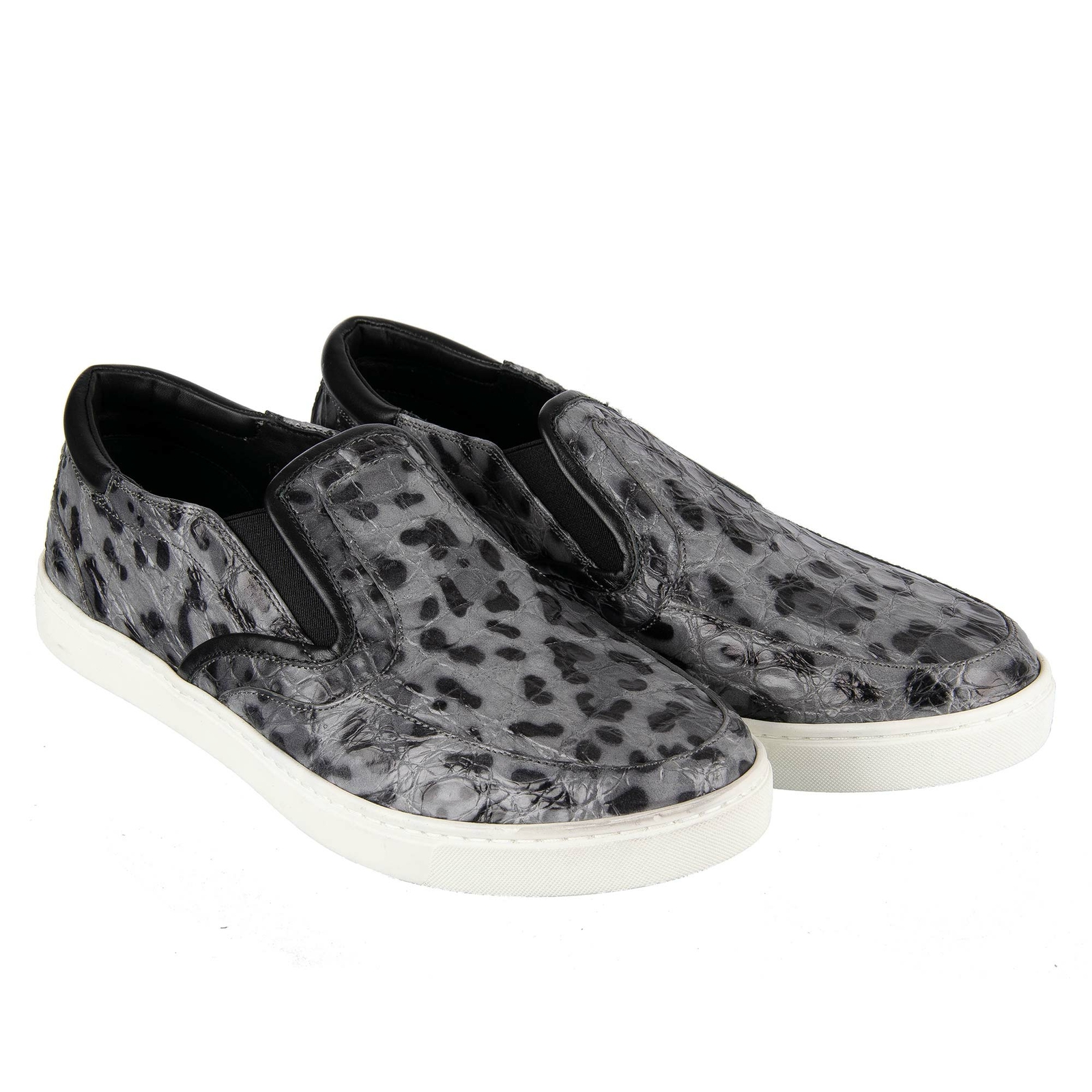 Pre-owned Dolce & Gabbana Crocodile Slip-on Sneakers Shoes London Leopard Gray Grey 08737