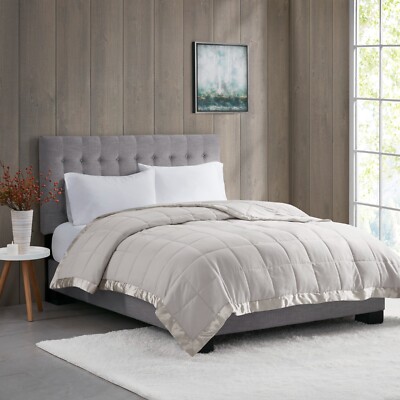 Moisture Proof Lightweight Down Alternative Silky Smooth Blanket with Satin Trim