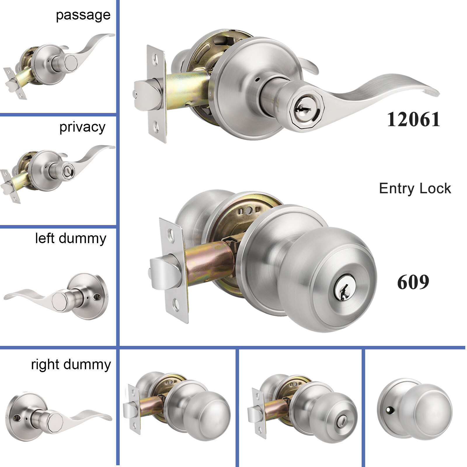 Privacy Door Levers Flat Ball Passage Door knob Wave Entry H