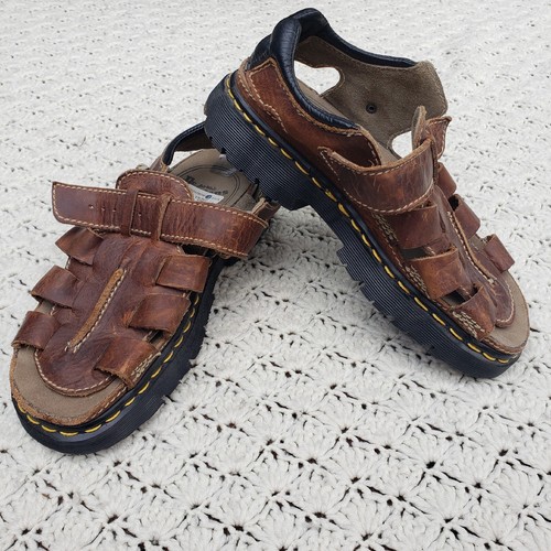 貴重＞＞Dr.Martens ORIGINALSVINTAGE Vtg Dr. Doc Martens Brown Leather Strappy Sandals Deadstock