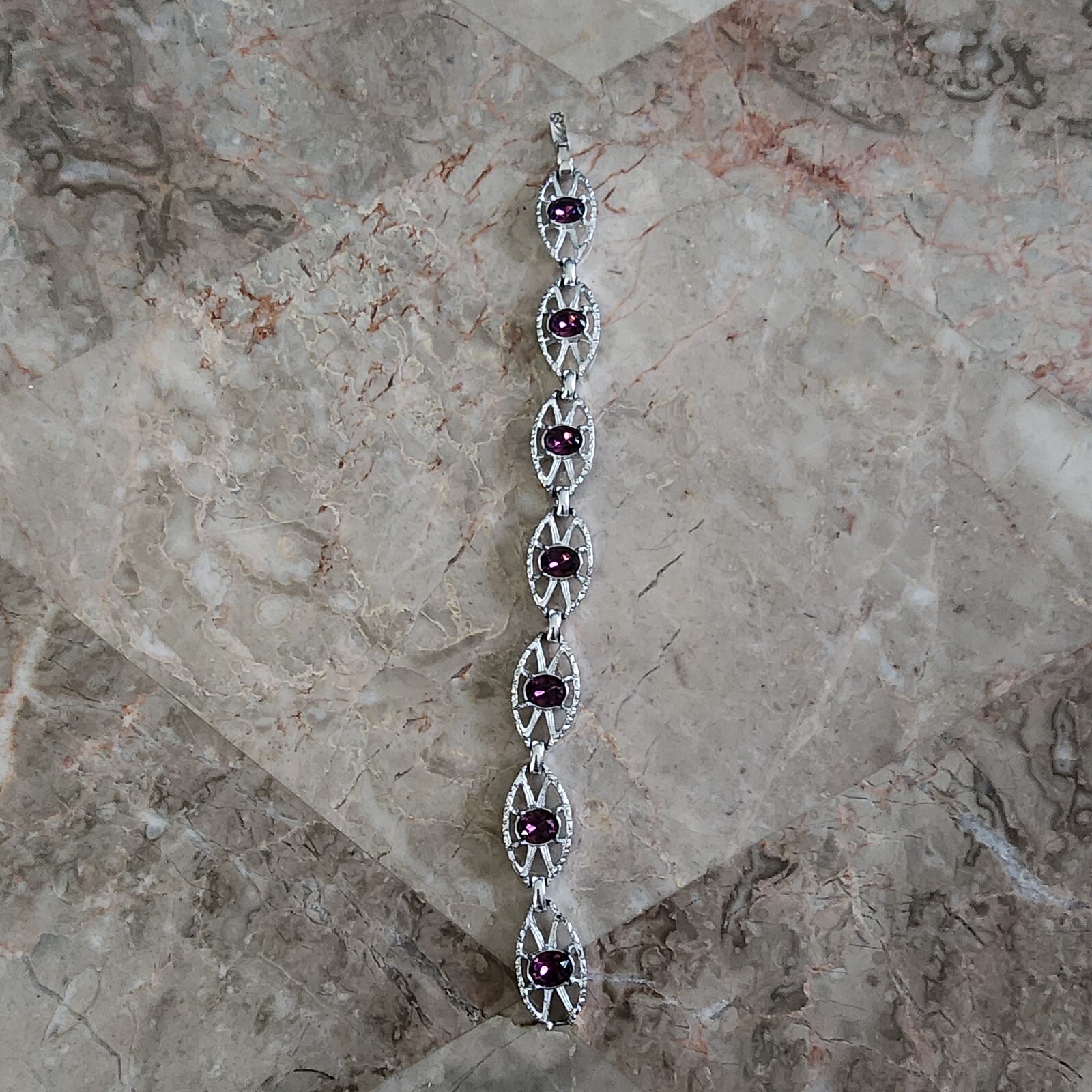 Silver Tone Faux Purple Gem 7.5”L Bracelet Choker