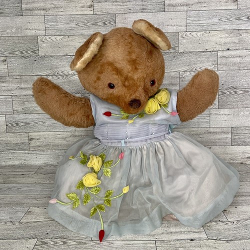 Vintage Bantam Teddy Bear Plush Stuffed Animal Dress Flowers Made In USA