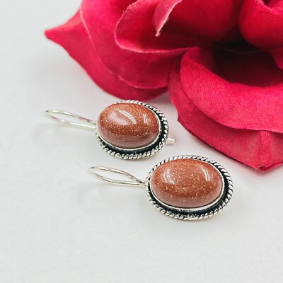 925 Sterling Silver Sunstone Gemstone Handmade Jewelry Drop/Dangle Earring