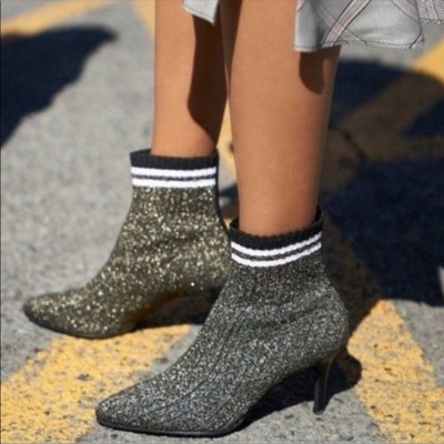 Stuart Weitzman Waverly metallic glitter sock booties