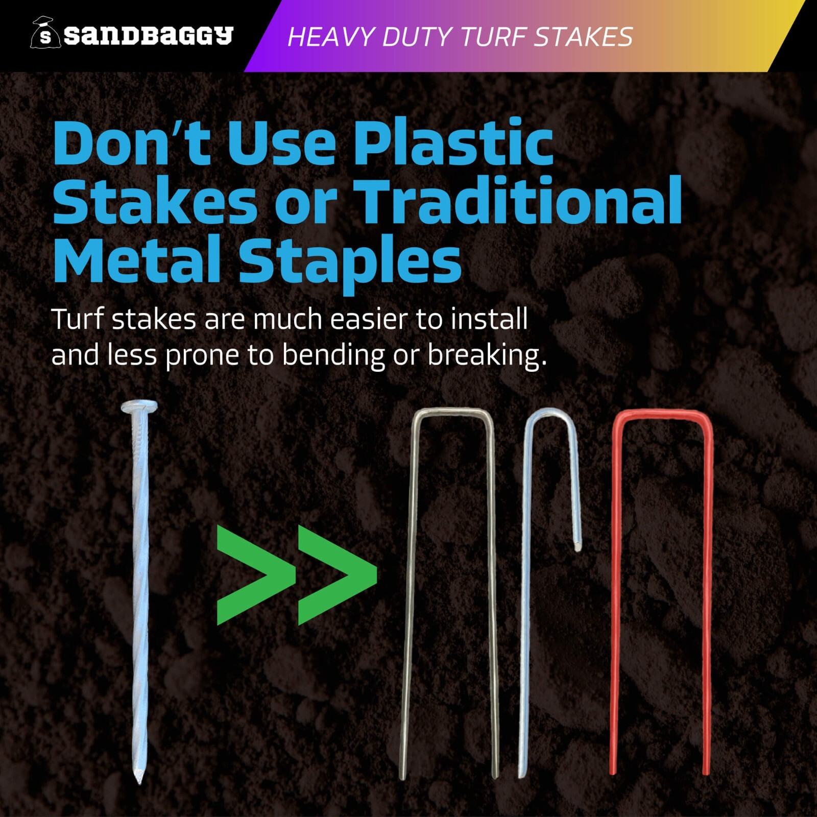 Sandbaggy 8 in. Heavy Duty Galvanized Spiral Artificial Turf Nails - 4 Ga Steel