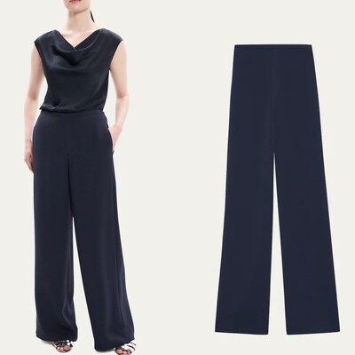 NWT Theory Wide-Leg Pull-On Pants in Oxford Crepe Nocturnal Navy Size M
