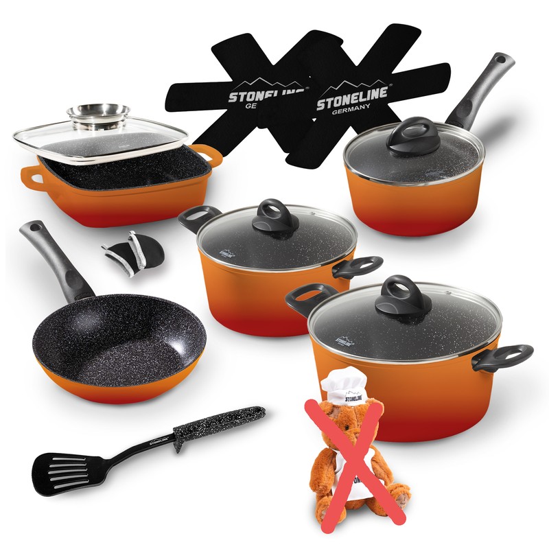 StonelineÂ® 14-Teilig Orange Kochgeschirr-Set 18cm - 24cm Pfanne Topf Iiwahl22731