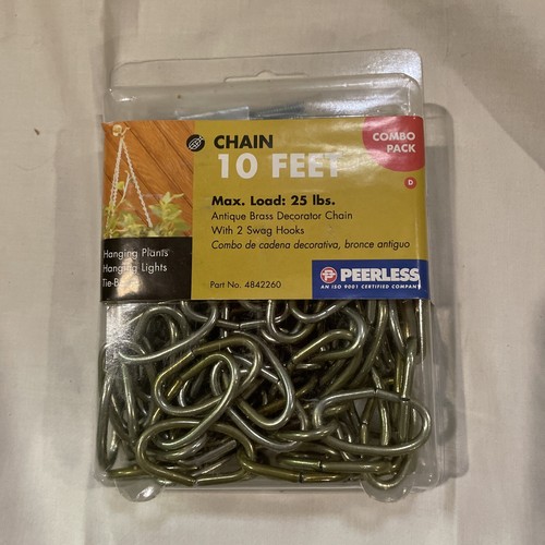 10 Foot Antique Brass Decorative Chain Combo Pack 2 Swag Hooks By Peerless