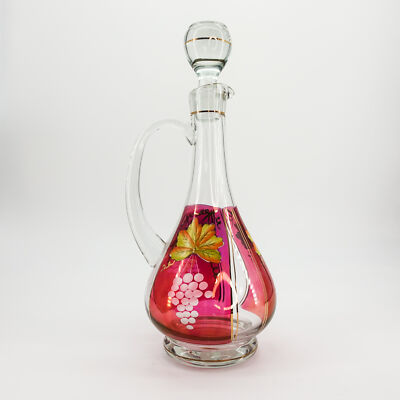 Vtg Large Red/Clear Glass Liquor Decanter Bohemian Gold Gilt Antique Moser