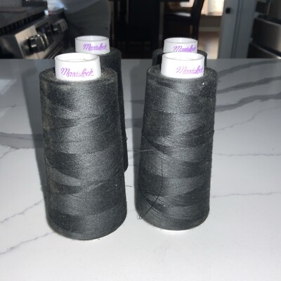 LOT OF 4- Maxi-Lock 100% Polyester Serger Thread 3000 Yard Cones BLACK # 787719