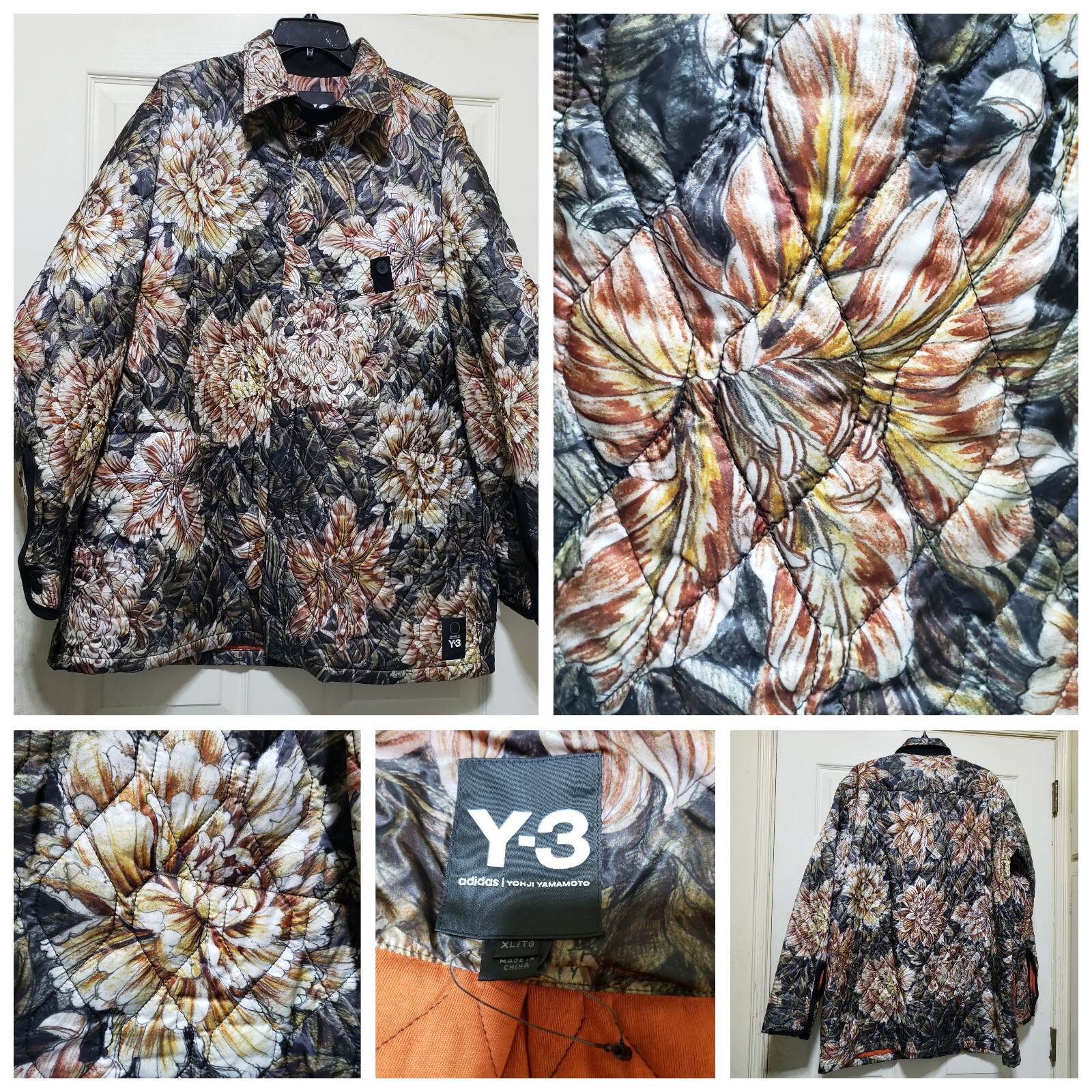ジャケット・アウター yohji yamamoto Y-3 pour homme Adidas Y-3 Yohji Yamamoto Jacket Men XL Brown Quilted Floral