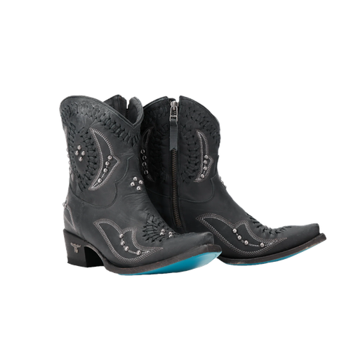 Pre-owned Lane Boots Ladies Cossette Distressed Jet Black Western Booties Lb0540e