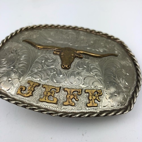 Vintage Longhorn “Jeff” Cowboy Belt Buckle by Hernandez Silver