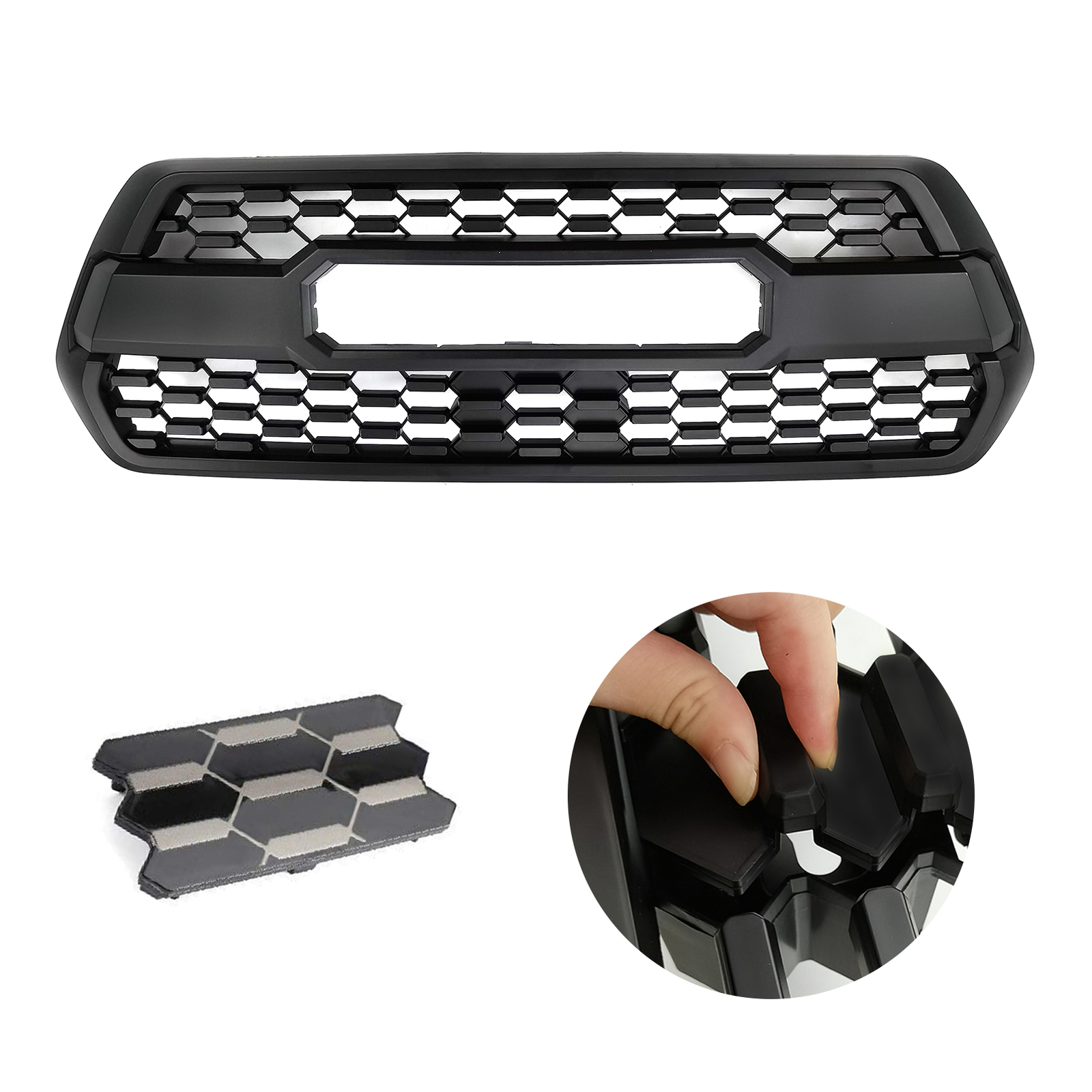 Front Bumper Grille With Accessories + Garnish Sensor For 2016-2023 Tacoma Black