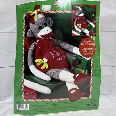 Leisure Arts Mistletoe Gui 21'' Sock Monkey Kit Red Heel Socks 46306 New Holidays