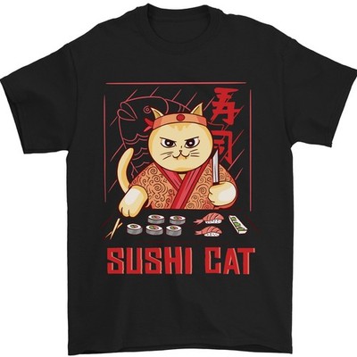 Lustig Sushi Katze Essen Fisch Koch Japan Herren 100% Baumwoll