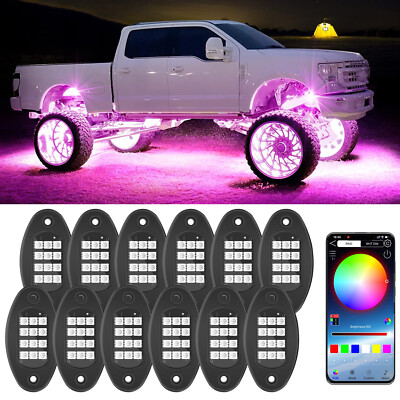 12Pods RGB LED Rock Lights Offroad Music Wireless Bluetooth Underglow Neon Light