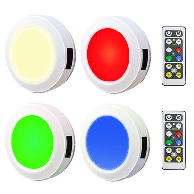 Push Light Colored Puck Lights Remote Controlled Battery Operated RGB Fairy L...