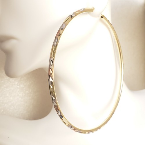 Pre-owned Lg Big Extra Large 14k Gold Diamond Cut Hoop Earrings 3 Yellow White Rose 2.90 Ich