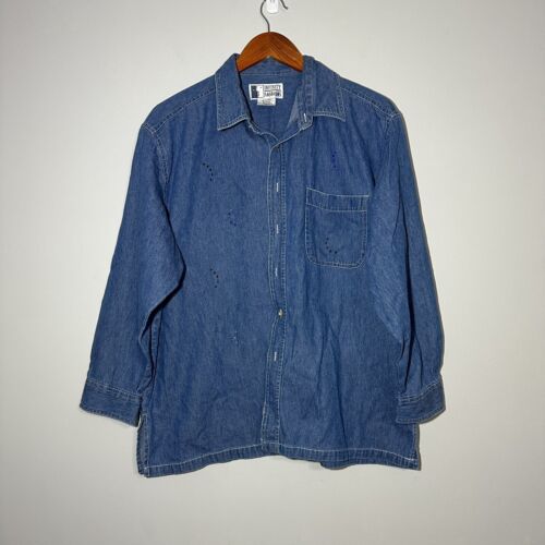 Y2K Vintage Bejeweled Denim Flannel Style Men's Shirt Size Y2K Vintage Bejeweled Denim Flannel Style Men's Shirt Size