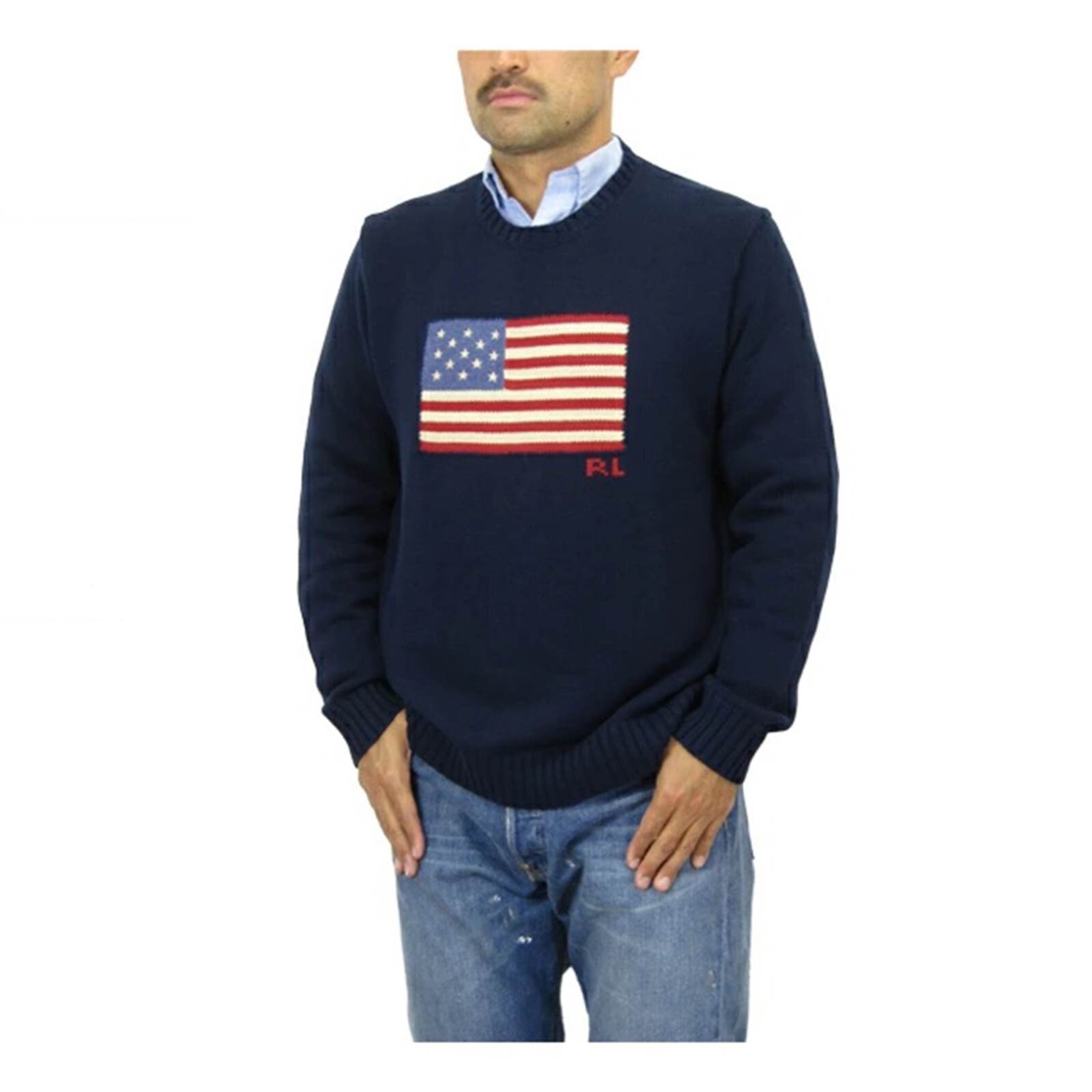 

Мужской хлопковый свитер с круглым вырезом с флагом США Polo Ralph Lauren - Темно-синий -, Navy