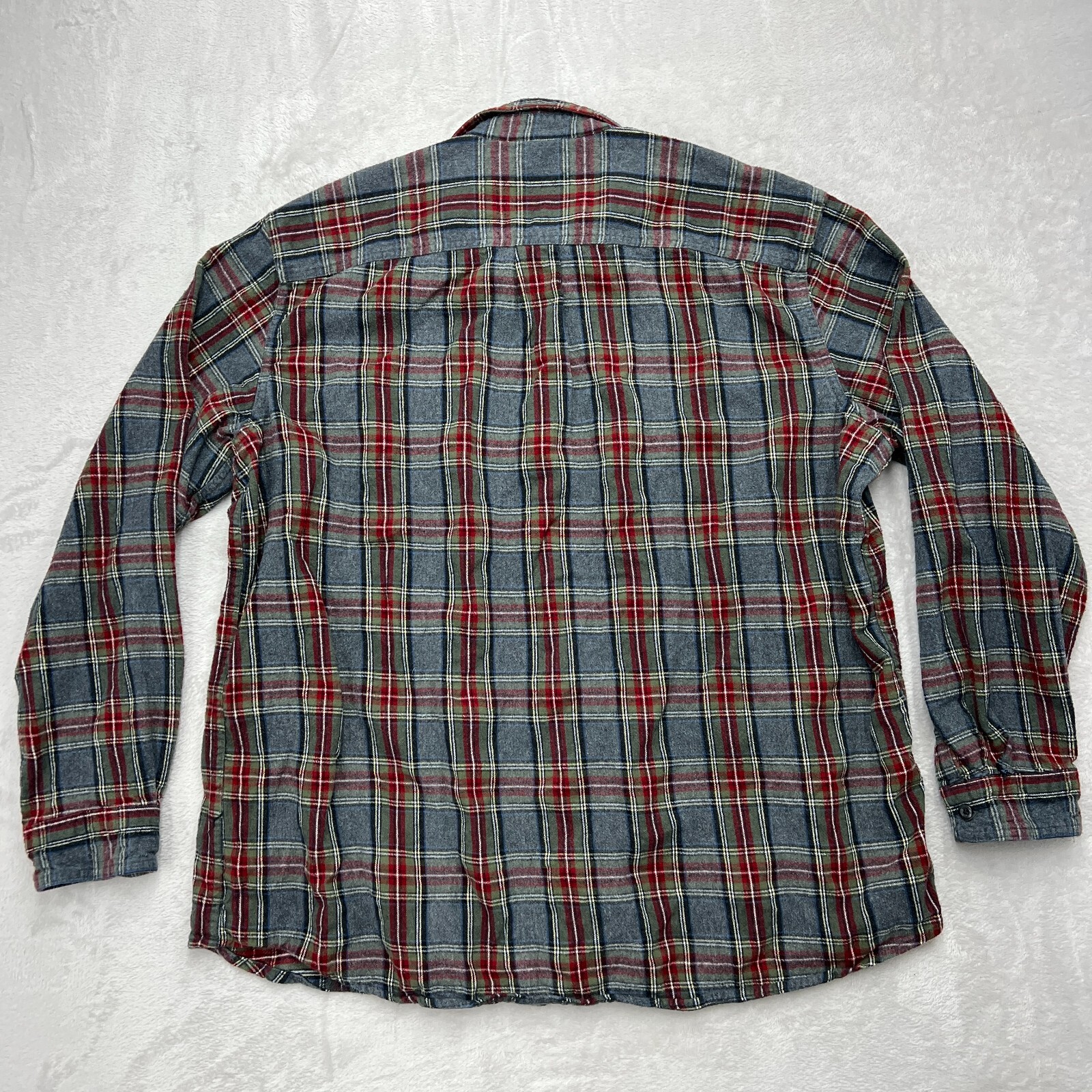 LL Bean Shirt Mens Extra Large Gray Red Scotch Plaid Flannel Traditional Fit