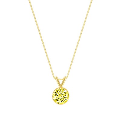Pre-owned Shine Brite With A Diamond 1.50 Ct Round Cut Canary Solid Real 18k Yellow Gold Bezel Pendant 18" Necklace