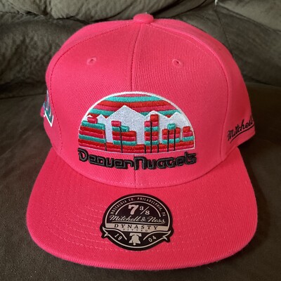 Denver Nuggets Mitchell & Ness NBA Fitted 7 3/8 Hat Hot Pink HWC Retro Cap NWT!