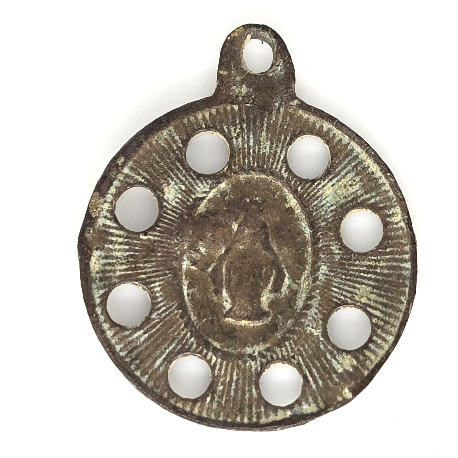 Old Antique Catholic Unusual Pierced Round Miraculous Medal Virgin Mary