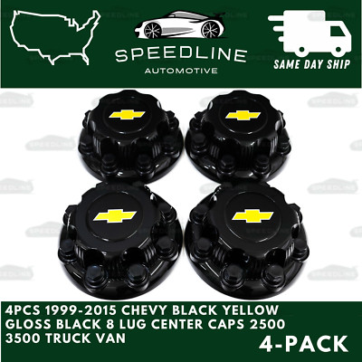4(NEW)Chevy Silverado Express 2500 3500 GLOSS BLACK Center Hub Caps 8 LUGS