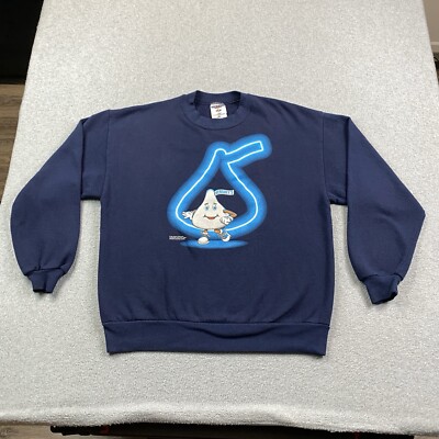 Vintage Hershey Sweatshirt Mens Large Kisses Chocolate Blue 1996 90s MADE IN USA