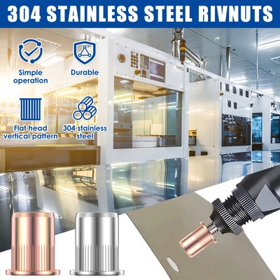380Pcs Rivet Nut Set 304 Stainless Steel Rivet Nut Assortment Kit Flat qiOBq