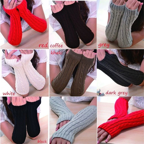 Neu Damen Handschuhe Winter Wärmer Lang Fingerlose Handstulpen Strick Armstulpen