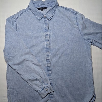 Jane Delancey Chambray Button Down Shirt Light Wash Denim Minimal