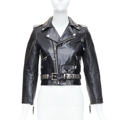TOGA PULLA black cowhide leather silver logo charm zip crop biker FR36 S