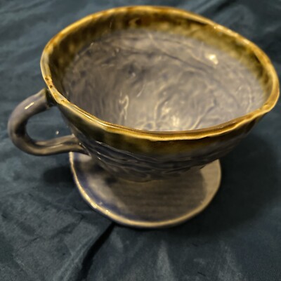 Artisan Hand Thrown Pottery Pour Over Coffee Funnel Stoneware Blue/Brown Glazed