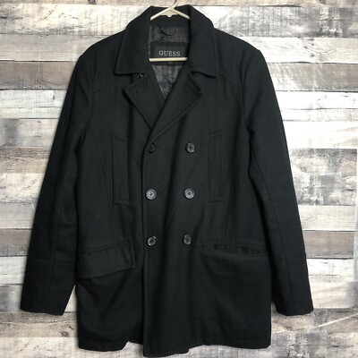 Guess Wool Blend Black Peacoat Jacket Women's Sz S Double Breasted Coat