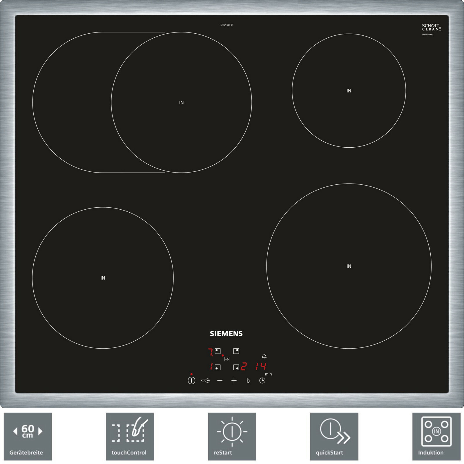 Siemens EH645BFB1E IQ300 Schott Ceran Induktion Kochfeld Kochplatte Bräterzone