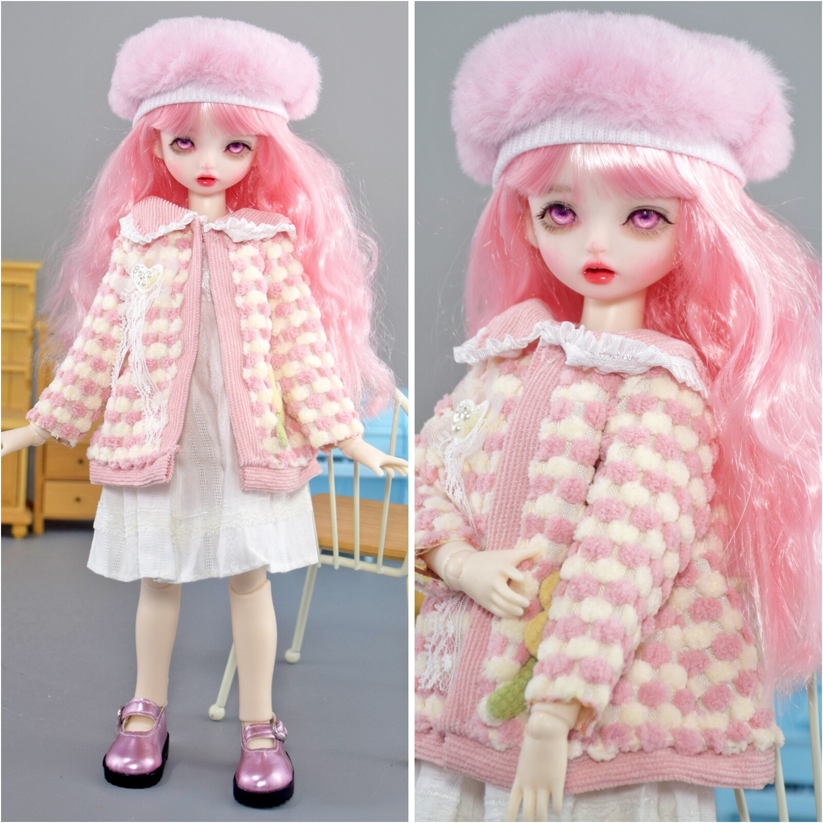 1/6 Ball Jointed Female Body 12inch BJD Doll Pink Hair and