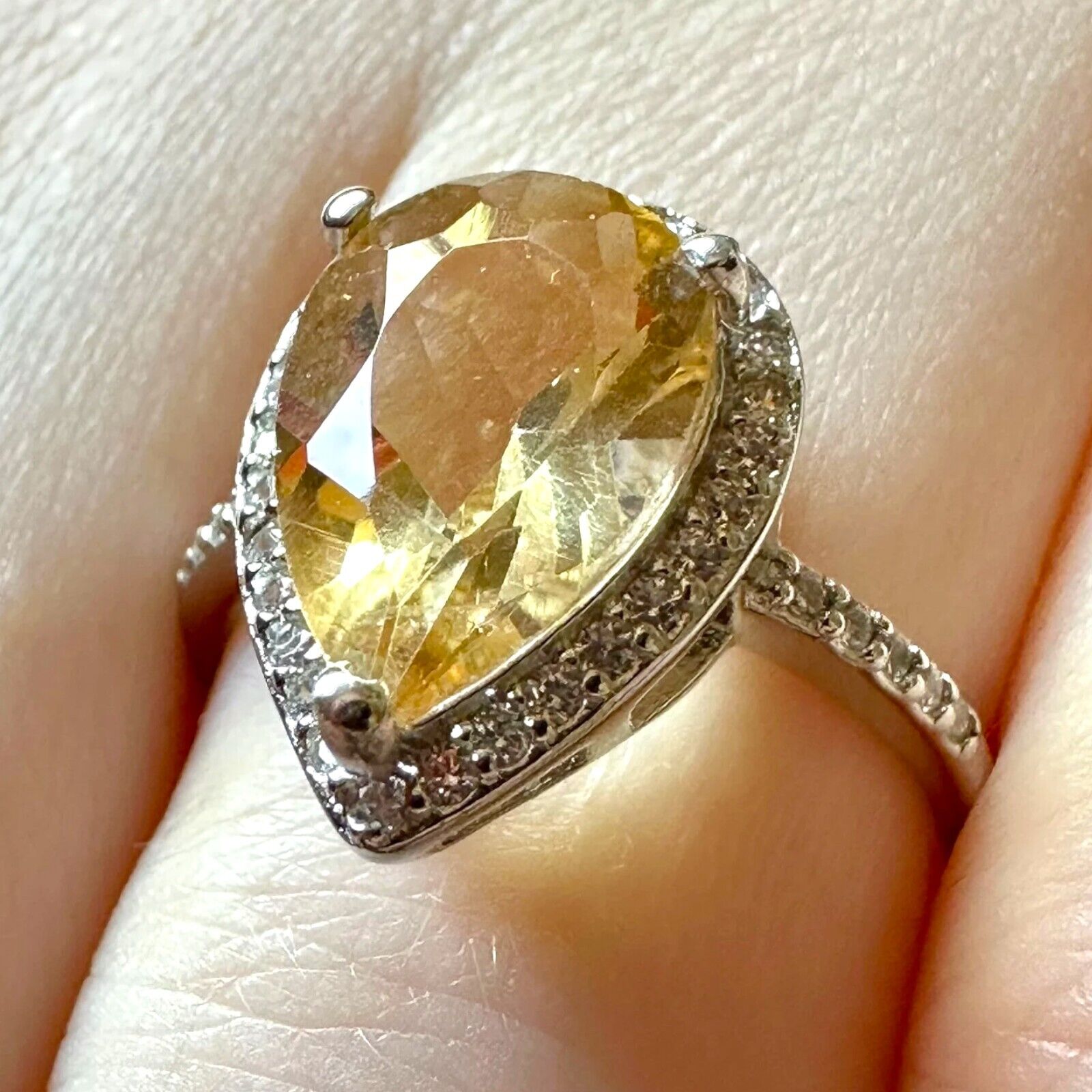 Pear Cut Citrine Ring for Women Sterling Silver 925 Created